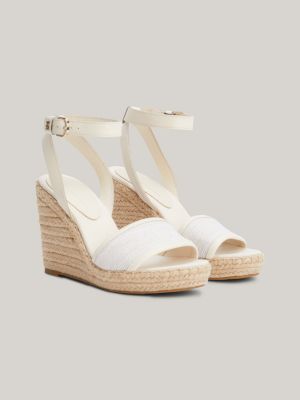 Leather Woven High Wedge Sandals | BEIGE |
