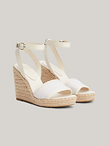 beige leather woven high wedge sandals for women tommy hilfiger