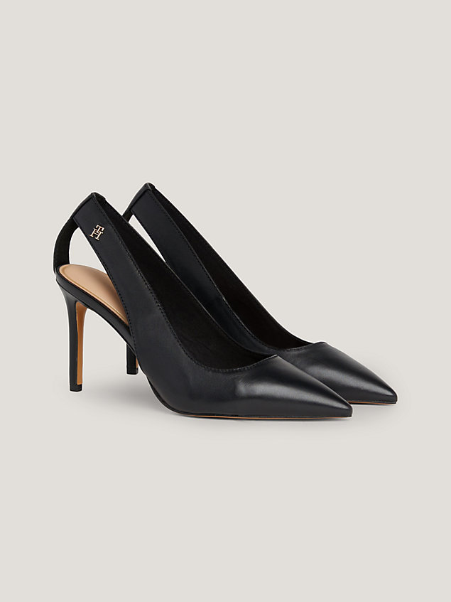 black leather pointed toe slingback high heels for women tommy hilfiger
