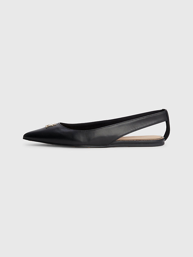black leather pointed toe slingback ballerinas for women tommy hilfiger