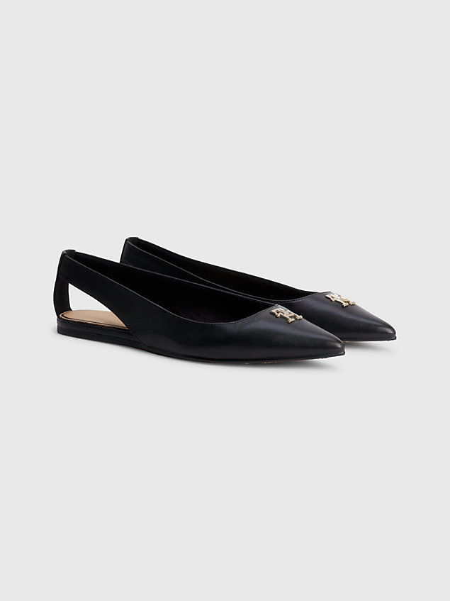 black leather pointed toe slingback ballerinas for women tommy hilfiger