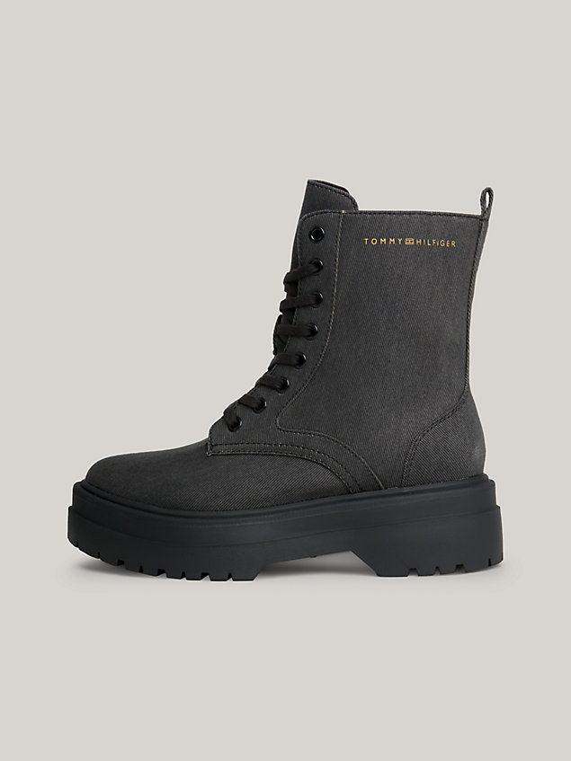 black essential canvas lace-up ankle boots for women tommy hilfiger