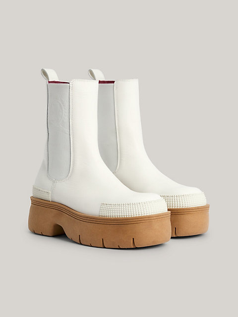 white crest leather chunky chelsea boots for women tommy hilfiger