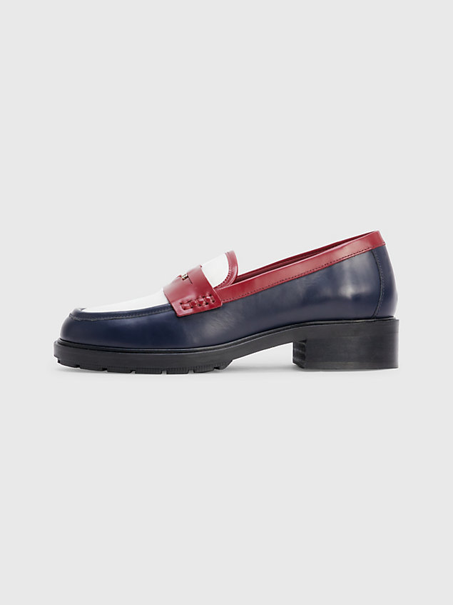 blue crest classic colour-blocked leather loafers for women tommy hilfiger
