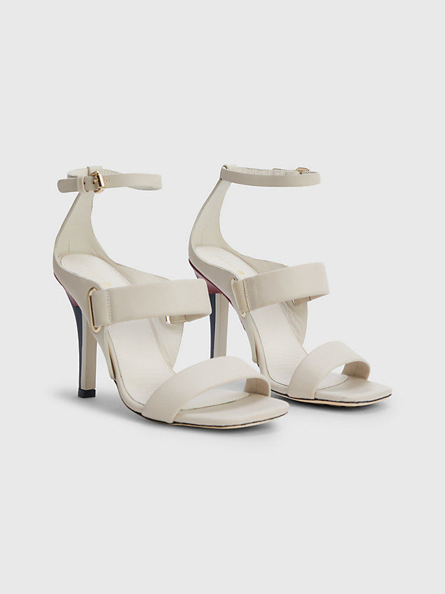 beige high heel signature colour-blocked leather sandals for women tommy hilfiger
