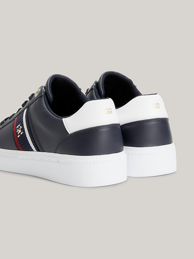 blue signature leather monogram cupsole trainers for women tommy hilfiger