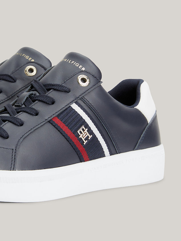 blue signature leather monogram cupsole trainers for women tommy hilfiger