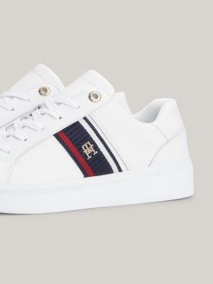 sneakers signature in pelle con monogramma white da donna tommy hilfiger