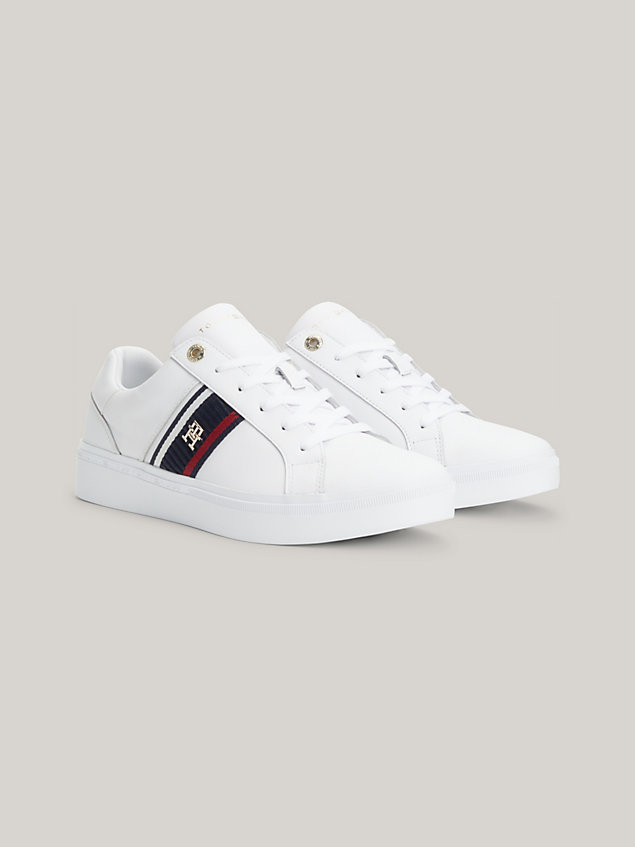 sneakers signature in pelle con monogramma white da donna tommy hilfiger