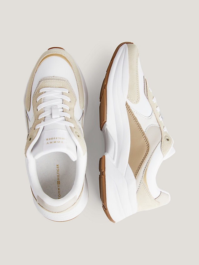 white chunky colour-blocked leather runner trainers for women tommy hilfiger