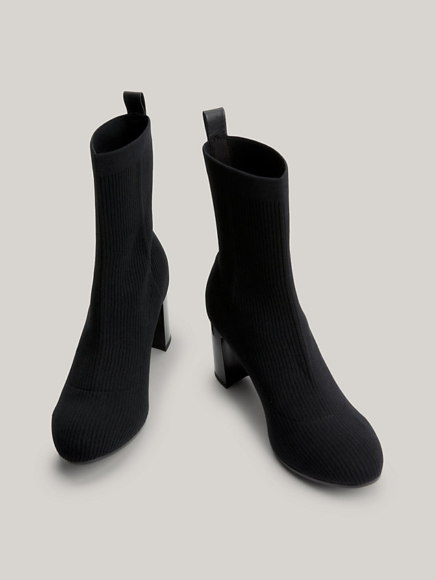 black essential knitted mid heel ankle boots for women tommy hilfiger