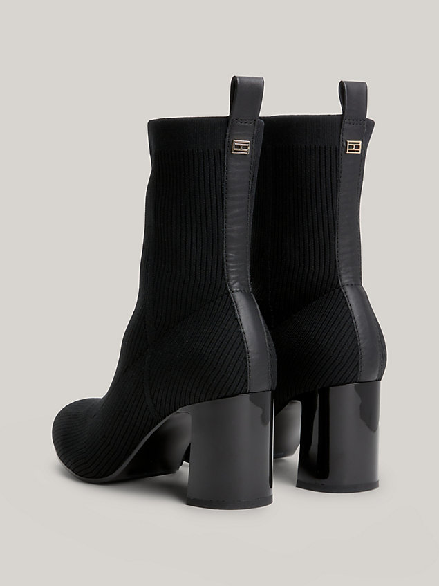 black essential knitted mid heel ankle boots for women tommy hilfiger