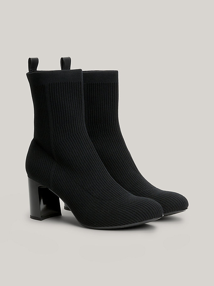 Essential Knitted Mid Heel Ankle Boots | Black | Tommy Hilfiger