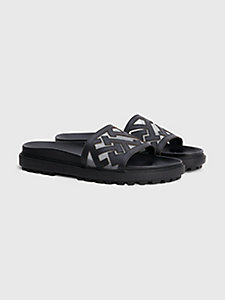 black tommy hilfiger x vacation elevated leather flat sandals for women tommy hilfiger