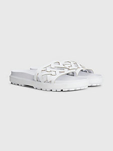 white tommy hilfiger x vacation elevated leather flat sandals for women tommy hilfiger
