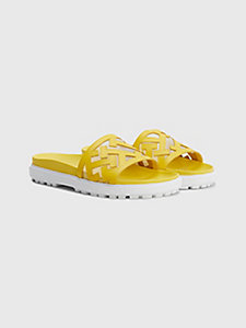 yellow tommy hilfiger x vacation elevated leather flat sandals for women tommy hilfiger