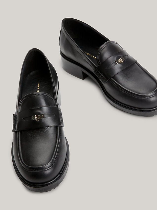 black iconic leather loafers for women tommy hilfiger