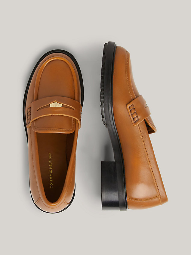 brown iconic leather loafers for women tommy hilfiger