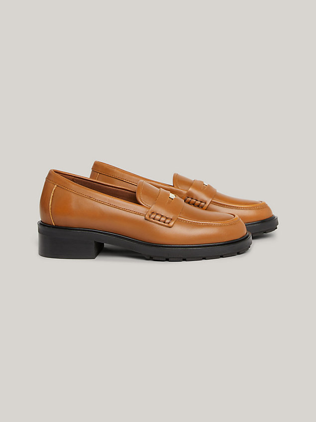 brown iconic leather loafers for women tommy hilfiger