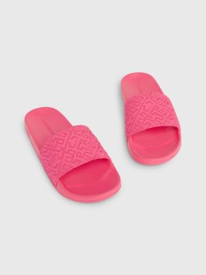 Elevated Quilted Monogram Pool Slides Pink Tommy Hilfiger