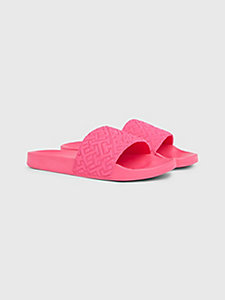 pink elevated quilted monogram pool slides for women tommy hilfiger