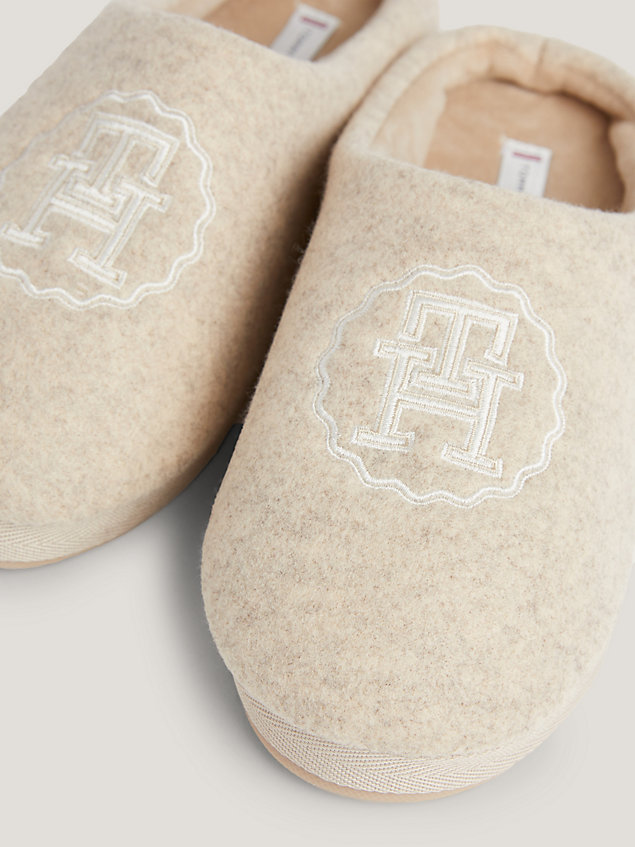 slippers in feltro con monogramma th stamp beige da donna tommy hilfiger