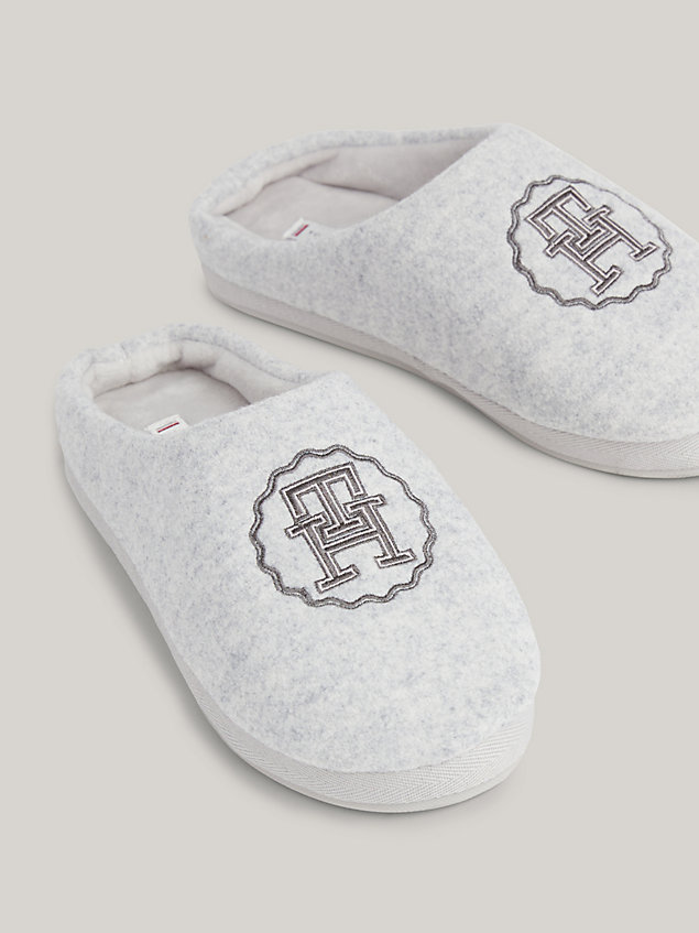 grey th monogram stamp felt slippers for women tommy hilfiger