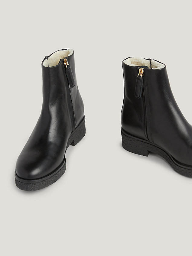 black crepe leather ankle boots for women tommy hilfiger