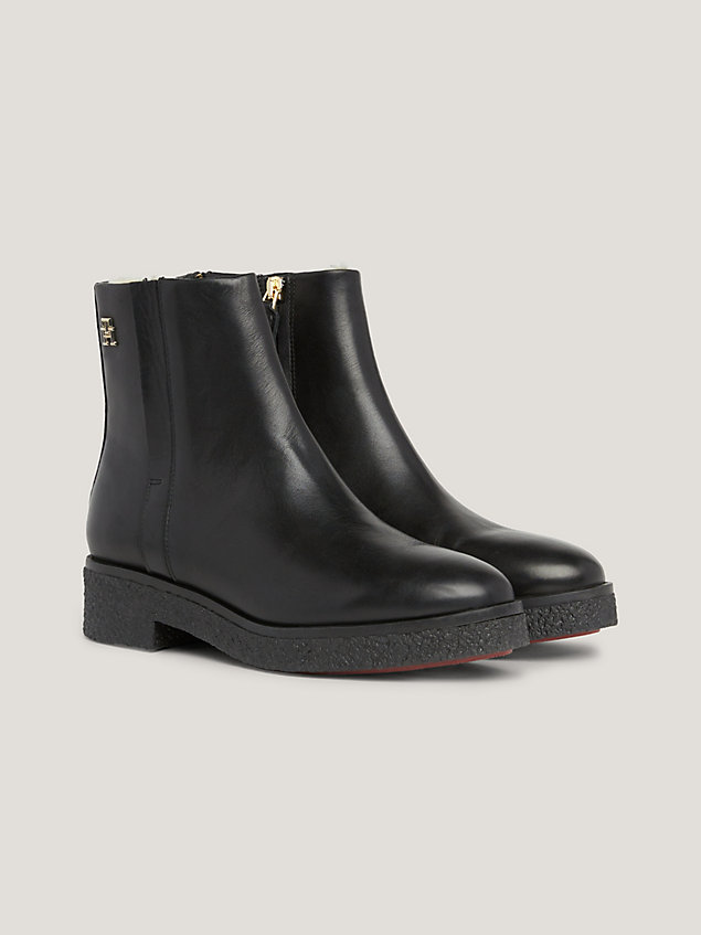black crepe leather ankle boots for women tommy hilfiger