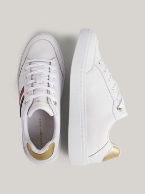 Global Stripe Elevated Leather Trainers, White