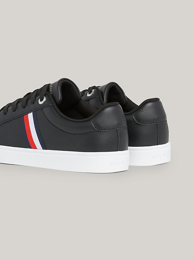 black essential global stripe leather trainers for women tommy hilfiger