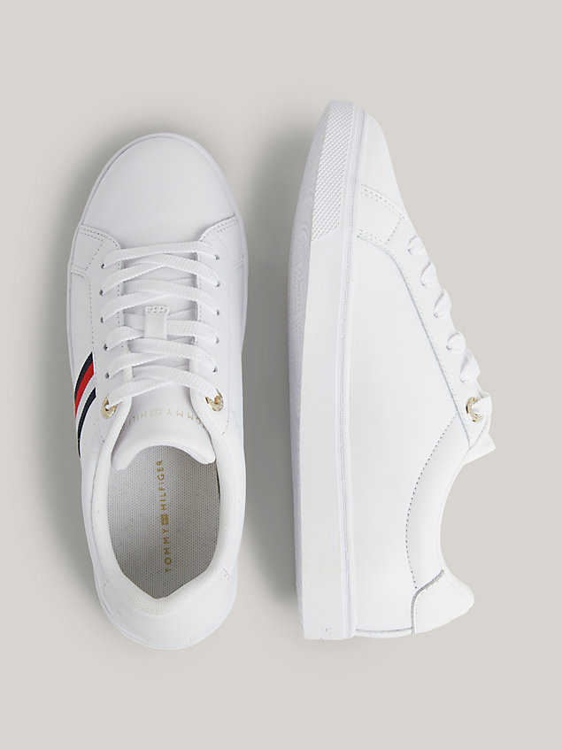 white essential global stripe leather trainers for women tommy hilfiger
