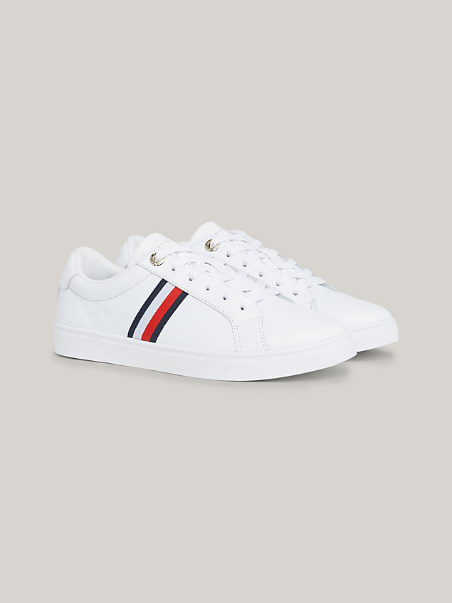 white essential global stripe leather trainers for women tommy hilfiger
