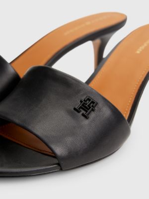 Elevated Leather Monogram Mid Heel Mules BLACK Tommy Hilfiger