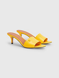 yellow elevated leather monogram mid heel mules for women tommy hilfiger