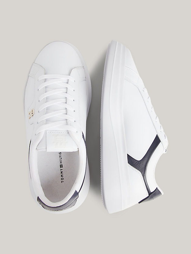 Leather TH Monogram Court Trainers | White | Tommy Hilfiger