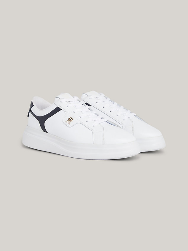 white leather th monogram court trainers for women tommy hilfiger