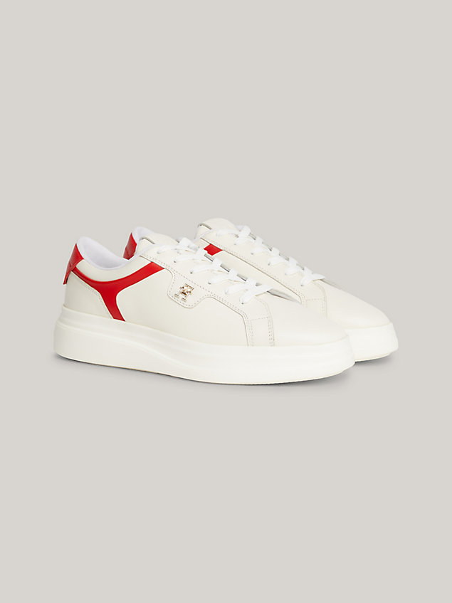 red leather th monogram court trainers for women tommy hilfiger