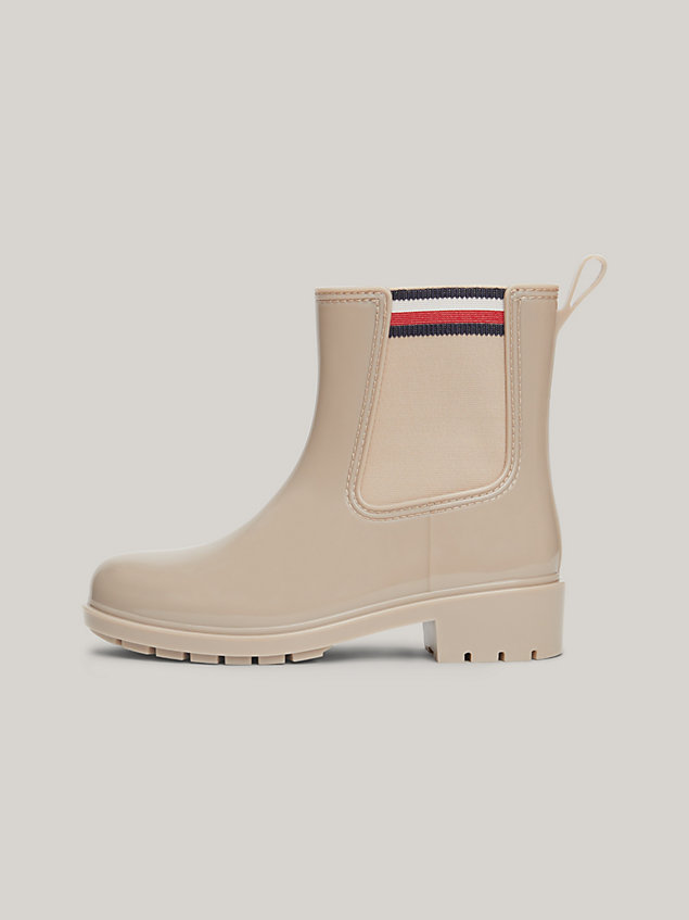 beige signature elastic cleat rain boots for women tommy hilfiger