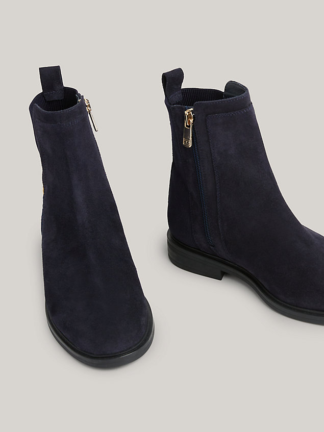 blue essential suede flag plaque ankle boots for women tommy hilfiger