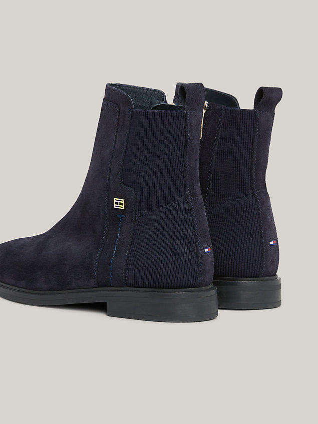 blue essential suede flag plaque ankle boots for women tommy hilfiger