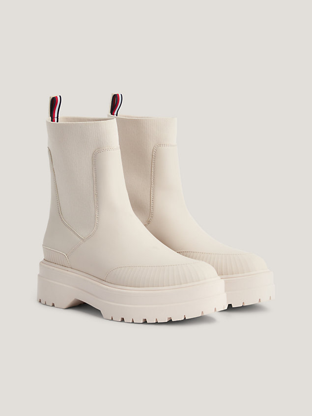 beige rubberised cleat temperature regulating chelsea boots for women tommy hilfiger