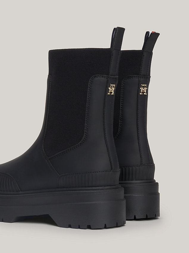 black rubberised cleat temperature regulating chelsea boots for women tommy hilfiger