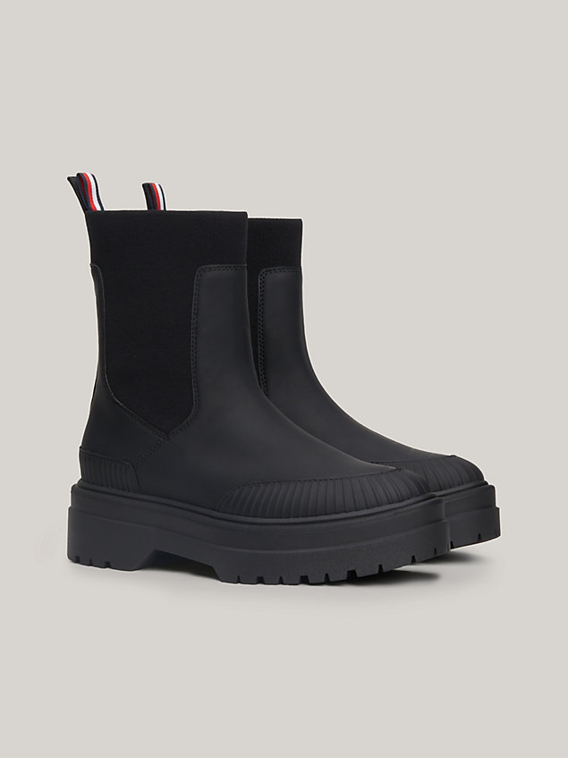 black rubberised cleat temperature regulating chelsea boots for women tommy hilfiger