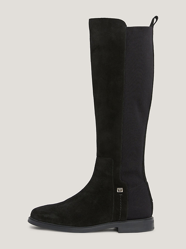 black essential suede knee-high boots for women tommy hilfiger