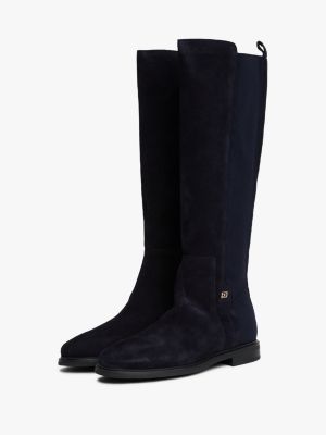 blau hoher wildleder-stiefel mit reißverschluss für damen - tommy hilfiger