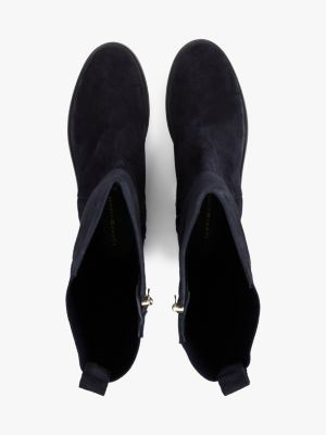 blue suede high zip-up boots for women tommy hilfiger