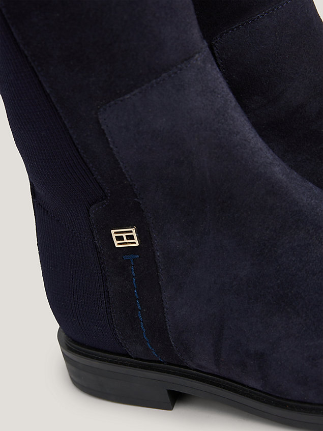 blue essential suede knee-high boots for women tommy hilfiger