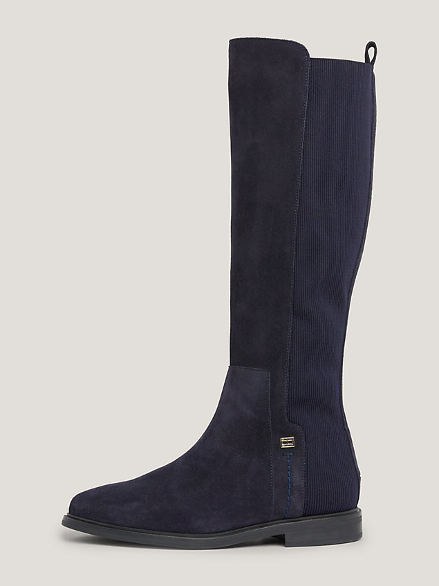 blue essential suede knee-high boots for women tommy hilfiger