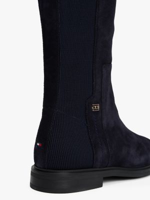 blau hoher wildleder-stiefel mit reißverschluss für damen - tommy hilfiger